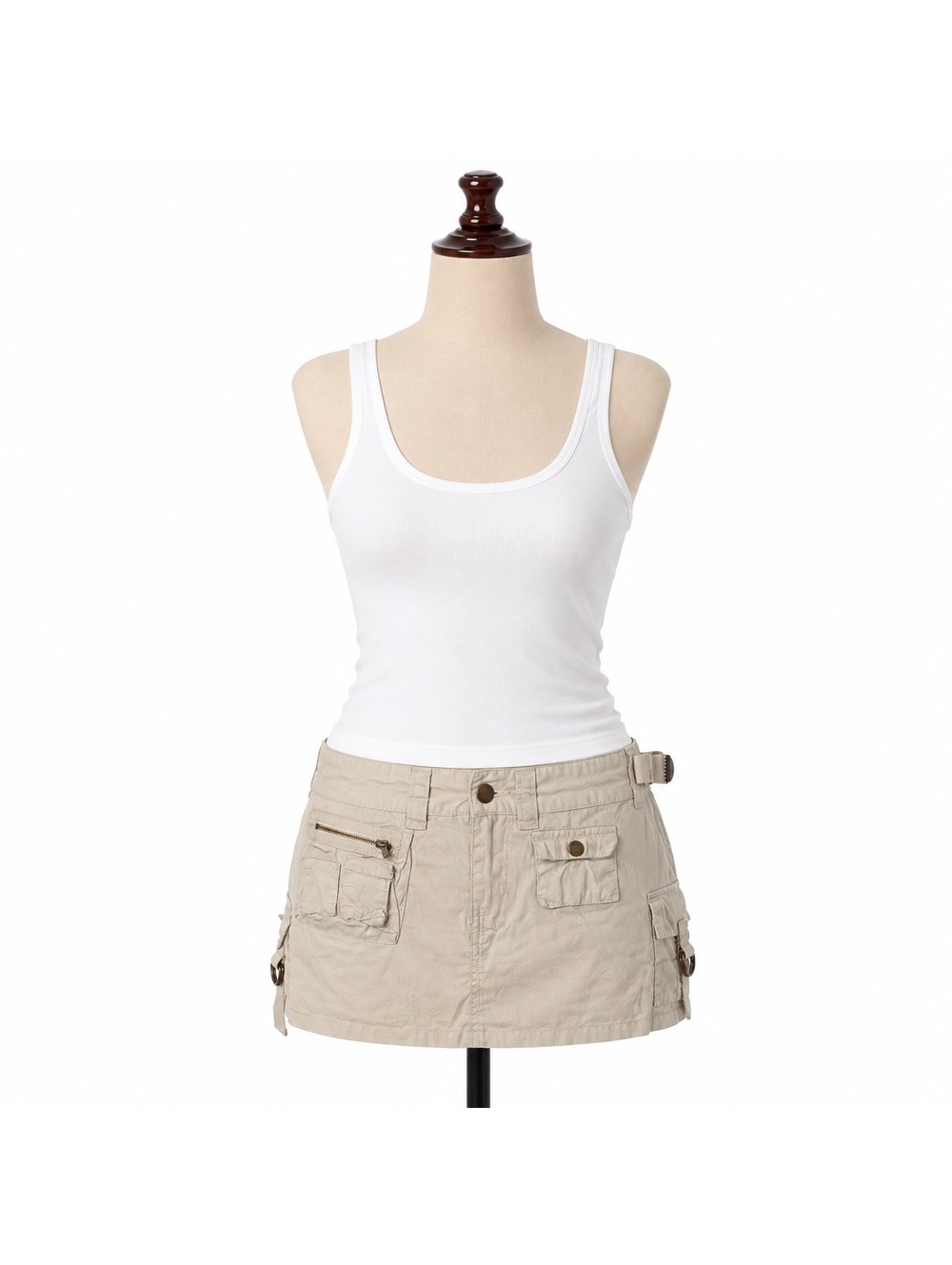Derek Heart Y2K NWT Low Rise Mini Cargo Skirt Beige 100% Cotton Size S